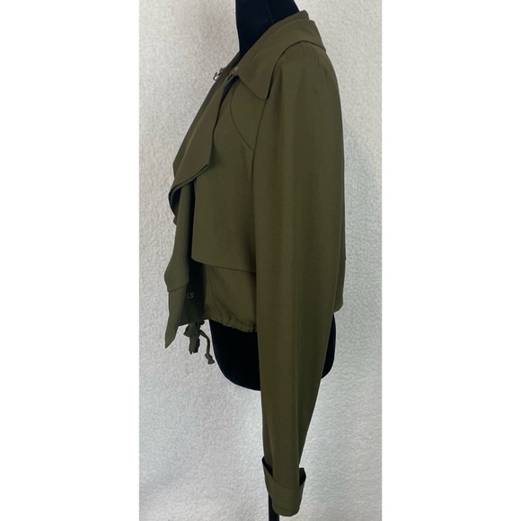 HAUTE HIPPIE • Olive Green Cropped Drawstring Trench Jacket, S - Picture 9 of 16